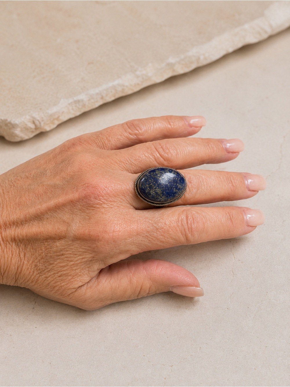 Sterling Silver Lapis Lazuli Statement Ring β Size 8 β New Handcrafted .925 - Picture 4 of 5